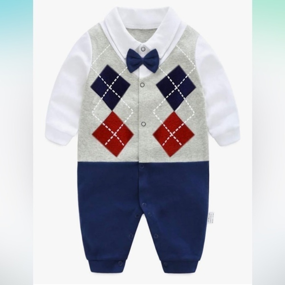 NEW Baby Boy Printed Sweater Vest Collared Shirt Pant Bodysuit Romper Outfit